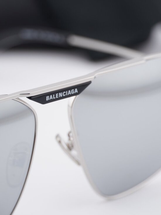 Balenciaga BB0246SA 002 Aviator Sunglasses - Silver/Silver Mirror Double main image 4